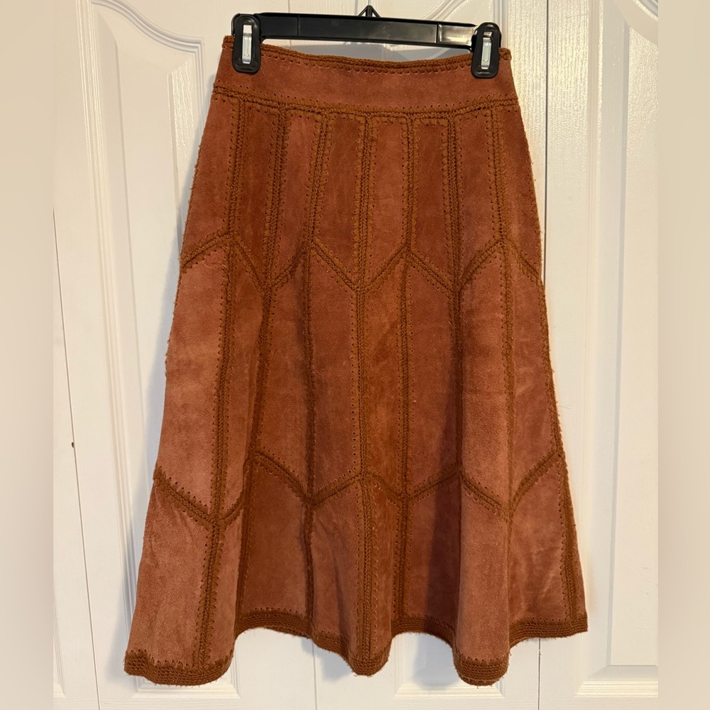 Vintage Brown 100% Real Suede Women's Skirt, Size S